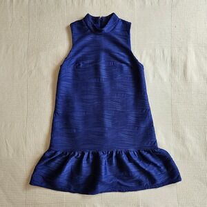 Hutch Anthropologie Blue Textured Mock Neck Ruffle Drop Waist Mini Dress Women M
